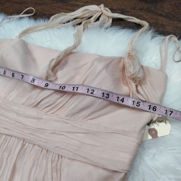 Amsale Wedding Whimsy Flirty Fit Flare Halter Blouson Silk Dress Blush Womens 10 - Picture 12 of 12